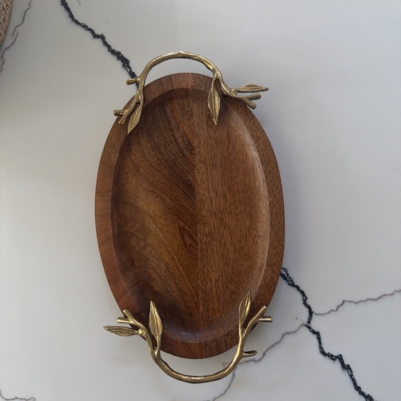 Wooden Oval Serving Tray with Gold Handles - Picture 7 of 7